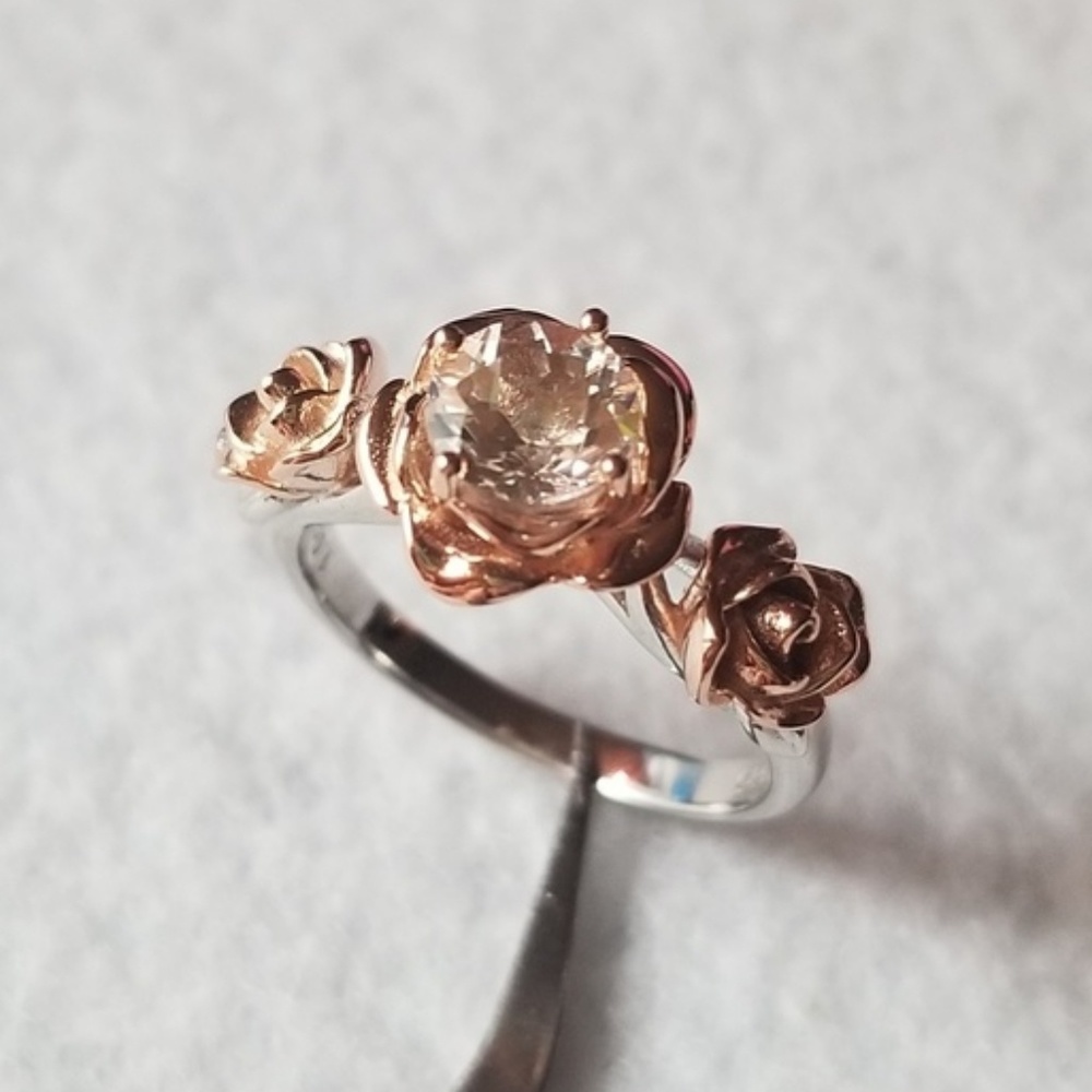 Sterling Silver & 18k Three-Rose Ring - Picture 1 of 7
